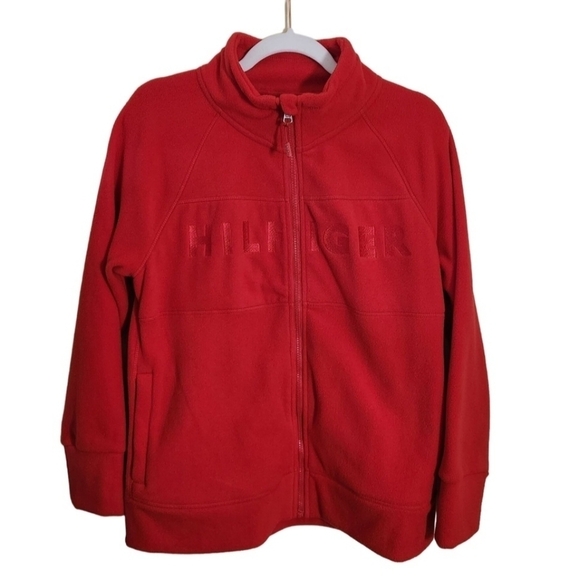 Tommy Hilfiger Red Subtle Spell Out Fleece Full Zip Top Size L - Picture 1 of 8